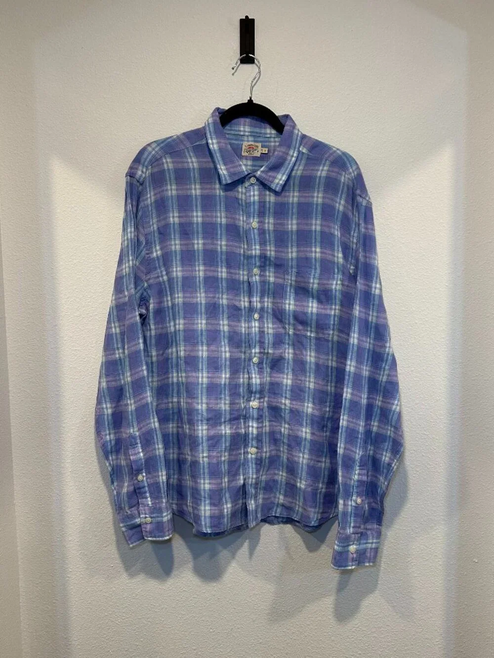 Faherty Men's Blue Cloud Summer Colorful Pastel Plaid Shirt Size Extra Large